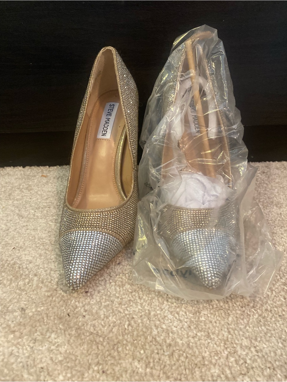 Steve Madden Two-Tone Gold and Silver Crystal Pointed Pumps